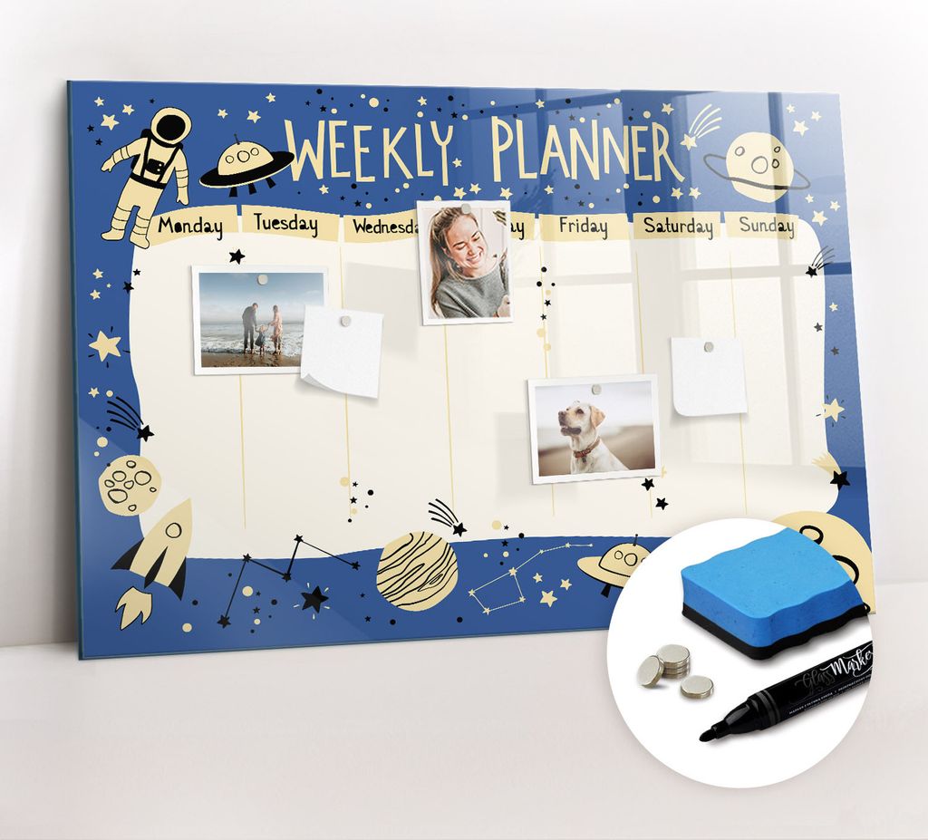 Magnetpinnwand Memoboard - Zubehörsatz - Schwarzer Marker + Schwamm + Magnete - 90 x 60 cm - Raumplaner