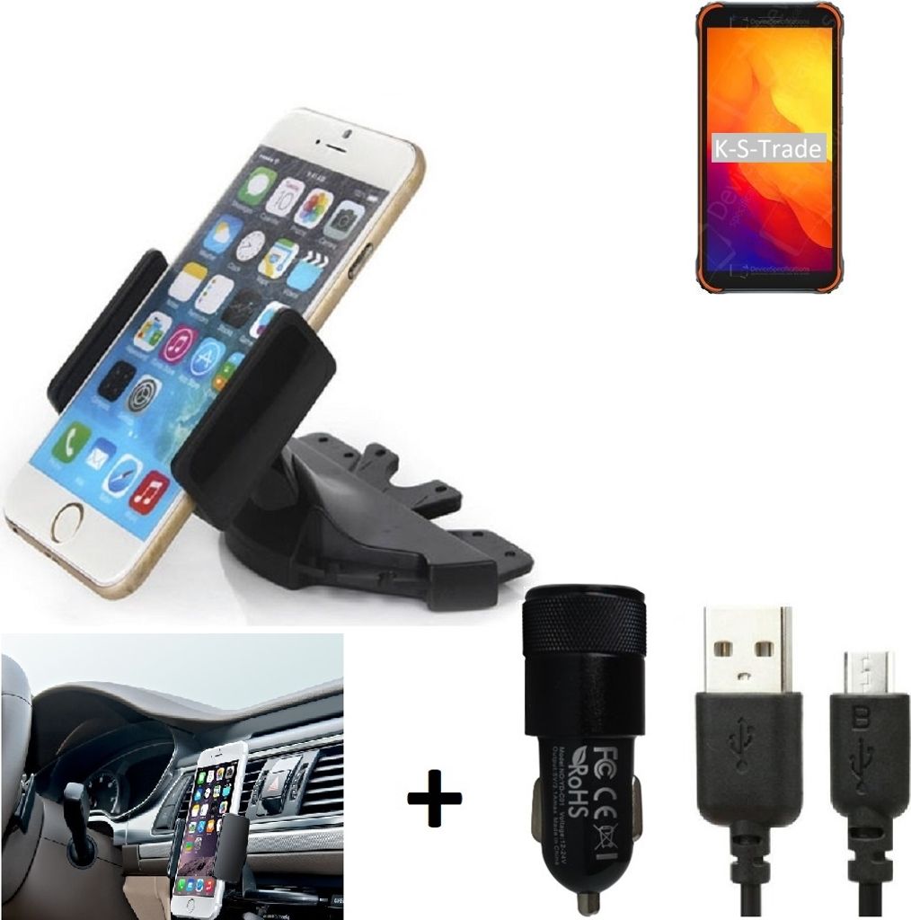 TOP SET K-S-Trade Autohalterung kompatibel mit Blackview BV4900S CD Schlitz Halterung KFZ-Halter Radio Handy Halterung 360° drehbar DVD-Schacht inkl.