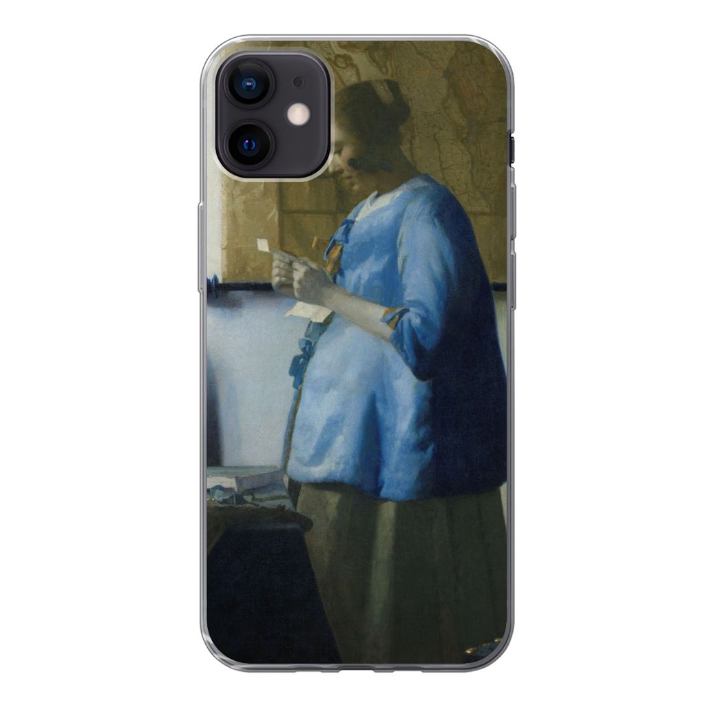 MuchoWow Handyhülle Schutzhülle Hülle für iPhone 12 mini Frau in Blau liest einen Brief - Gemälde von Johannes Vermeer Silikon Softcase Hand...