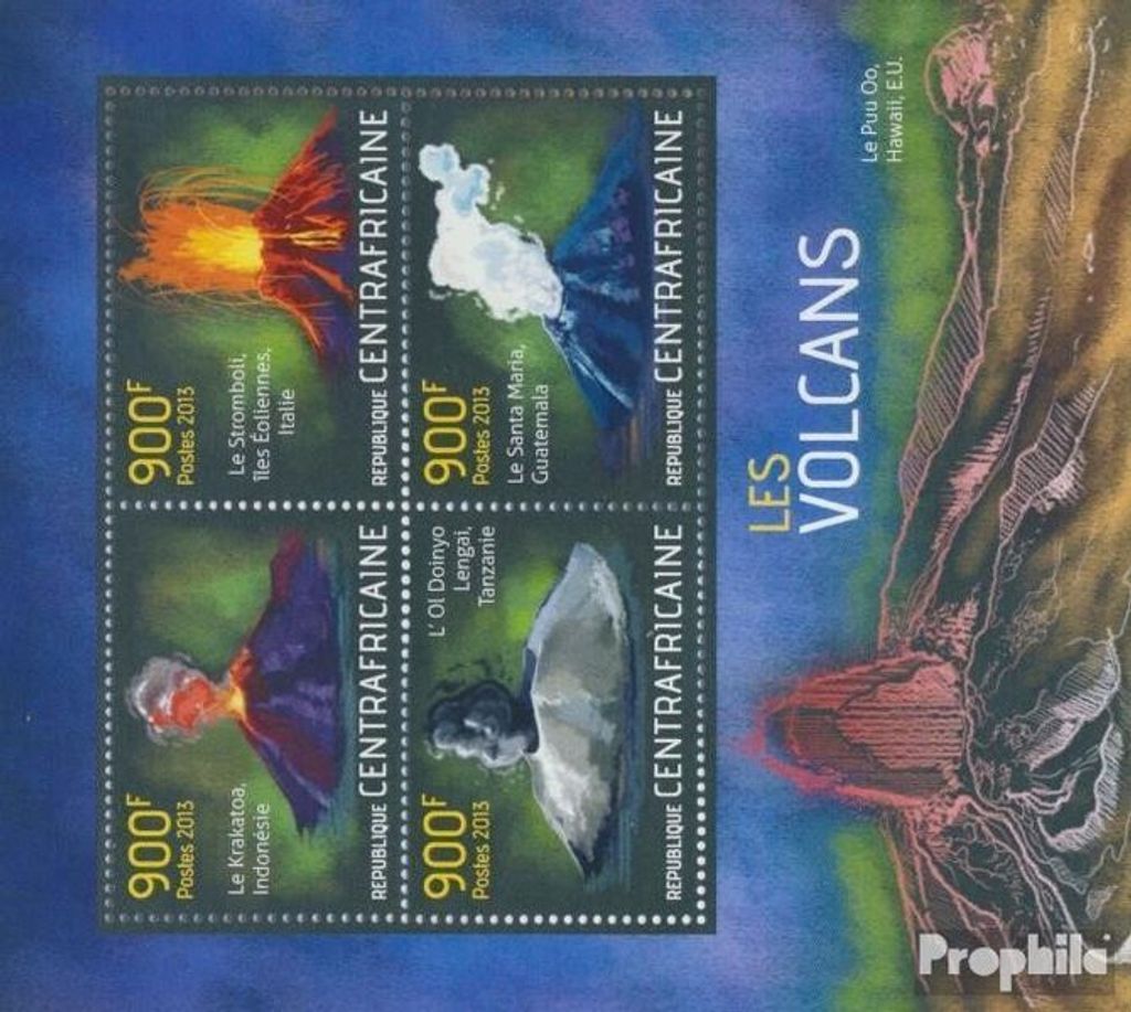 Briefmarken Zentralafrikanische Republik 2013 Mi 4435-4438 Kleinbogen (kompl. Ausgabe) postfrisch Vulkane