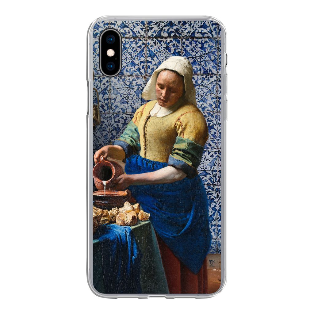 MuchoWow Handyhülle Schutzhülle Hülle für iPhone Xs Milchmädchen - Delfter Blau - Vermeer - Gemälde - Alte Meister Silikon Softcase Handy H...