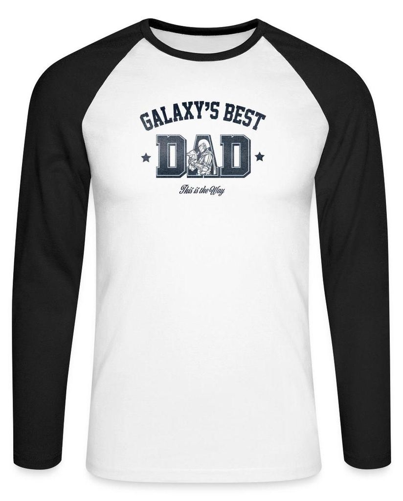 Star Wars: Mandalorian Galaxies Best Dad Motiv Baseball Langarmshirt Herren, L, Weiß/Schwarz