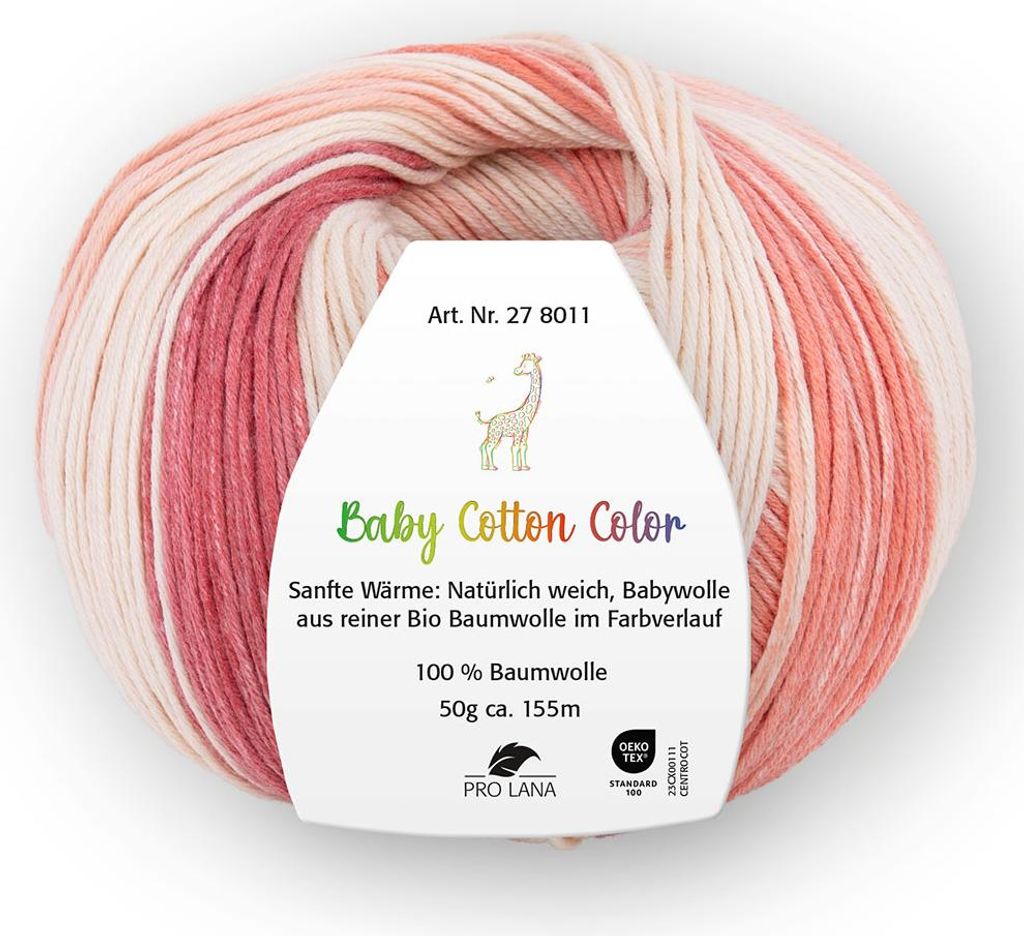 Pro Lana BABY Baumwolle Color 50 g 100 % Baumwolle Babywolle speichelecht 155 m Farbe 01