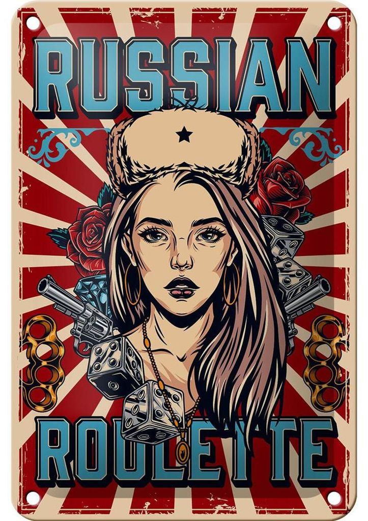 Blechschild Pinup 12x18cm russian roulette