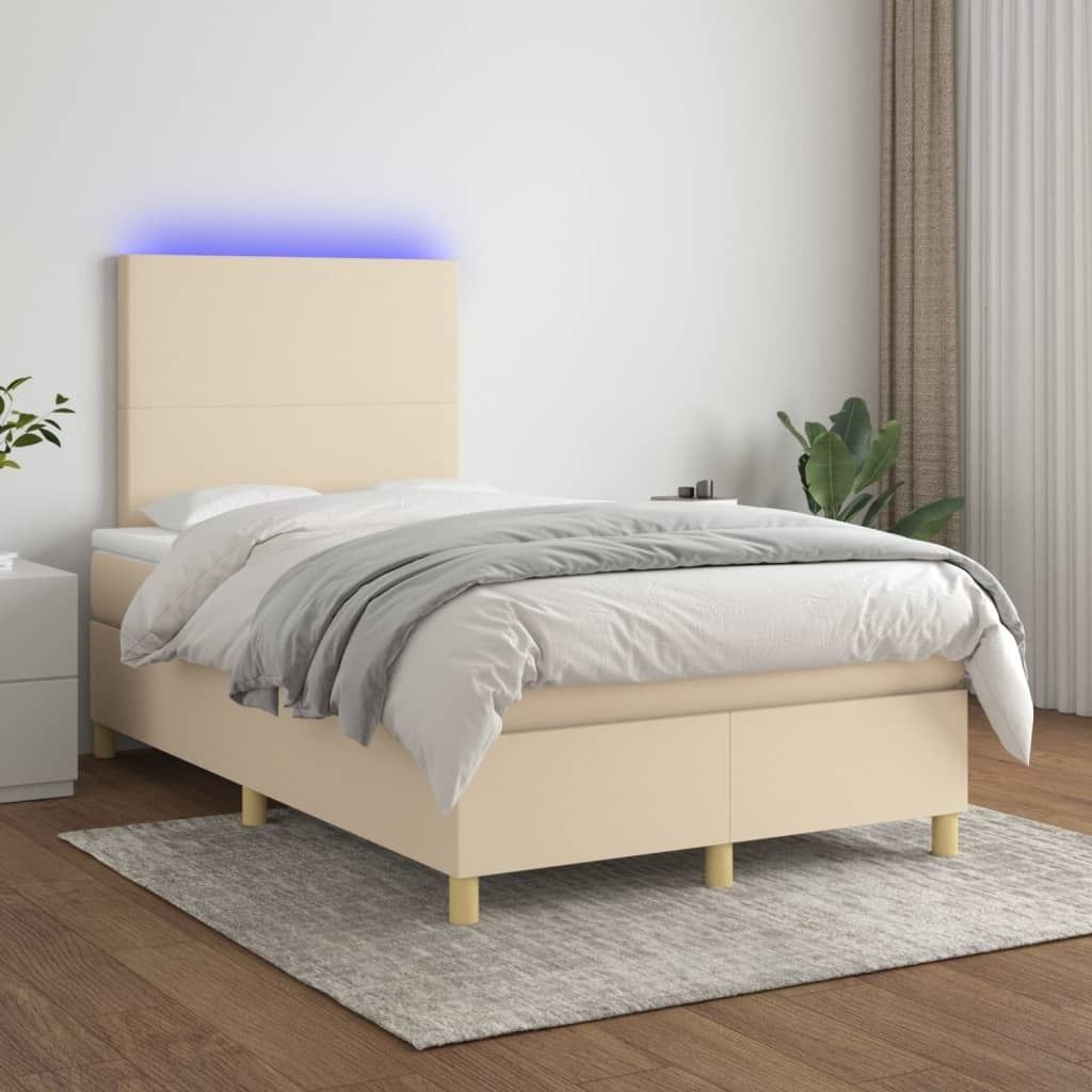 Cloris Designermöbel Boxspringbett mit Matratze & LED Creme 120x200 cm Stoff 2024 Neu