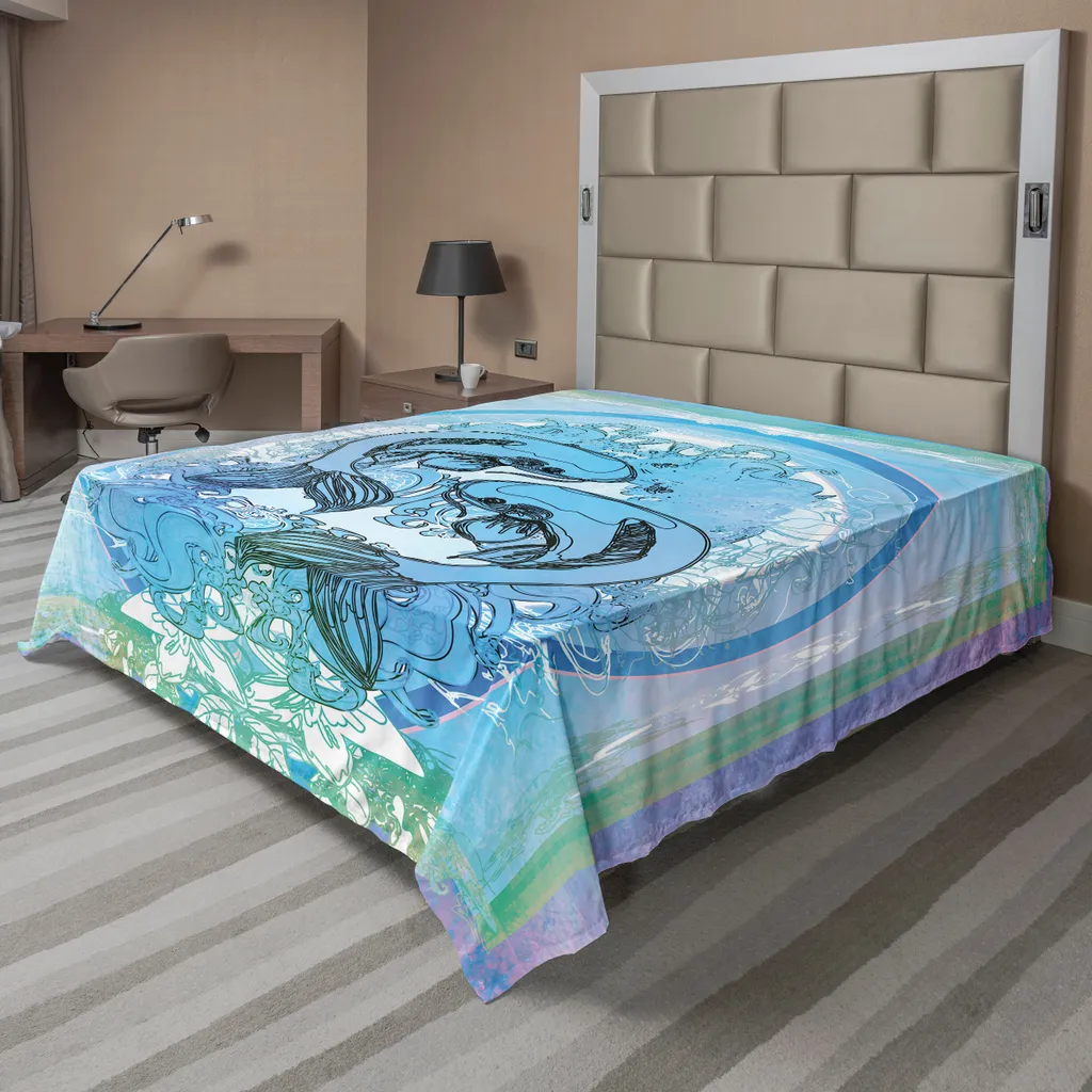 Grand Drap plat Décoratif Violet 275x260, Ambiance Zen Poissons Japonais