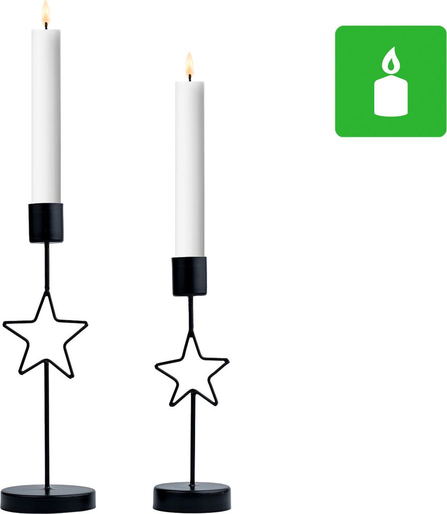 Marrakesch 2er Set Moderne Kerzenhalter Schwarz aus Metall 21cm & 17cm hoch - Weihnachtsdeko Kerzenständer Modern für Stabkerzen Toria