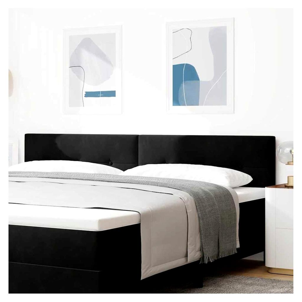 Kopfteil Schwarz 200 cm Samt, Elegante Schlafzimmer-Dekoration, modernes rechteckiges Kopfteil, gepolstert mit Samt, bequeme Schaumstoffpolsterung