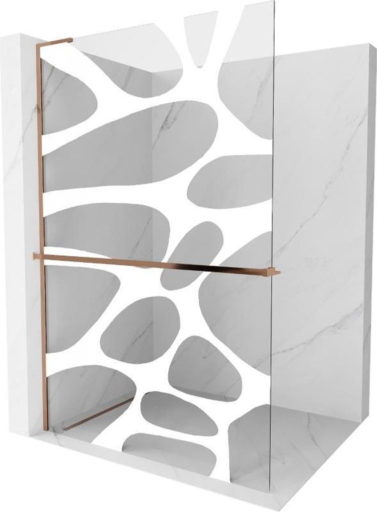 Mexen Kioto+ L Duschwand mit Regal Walk-in 120 x 200 cm, weißes Muster, roségold - 800-120-123-60-97