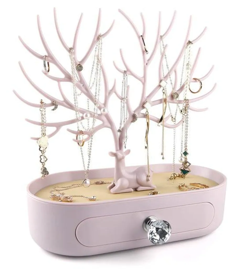 Petit meuble bijoux design avec tiroir velours et poignée cristal chic