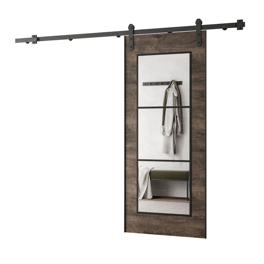 Schiebetüren mit Spiegel NICO, Dunkel Eiche, Soft-Close-System, 96 cm