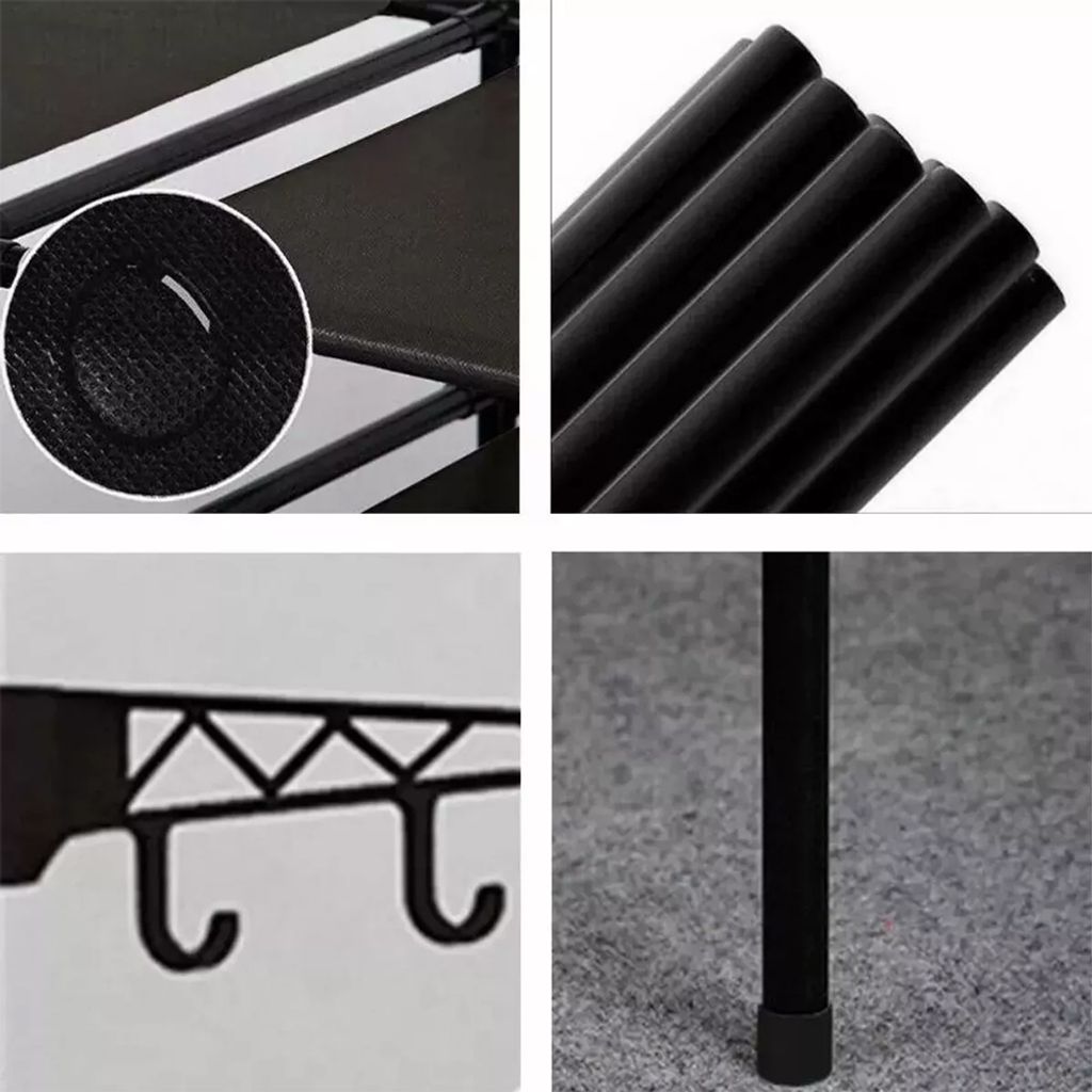 Kleiderstaender mit Doppelstange und 6 Ablageflaechen, robuster Kleiderstaender aus Stahlrohren, Kleiderstaender mit 2 verlaengerten Haengehaken fu...