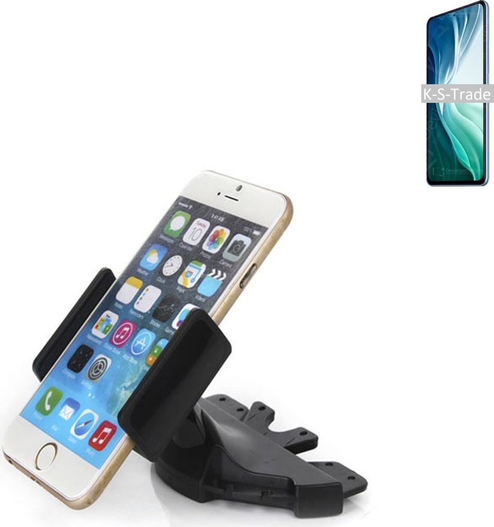 K-S-Trade CD Schlitz Halterung kompatibel mit Xiaomi Mi 11i Autohalterung KFZ-Halter Radio Handy Halterung 360° drehbar schwarz