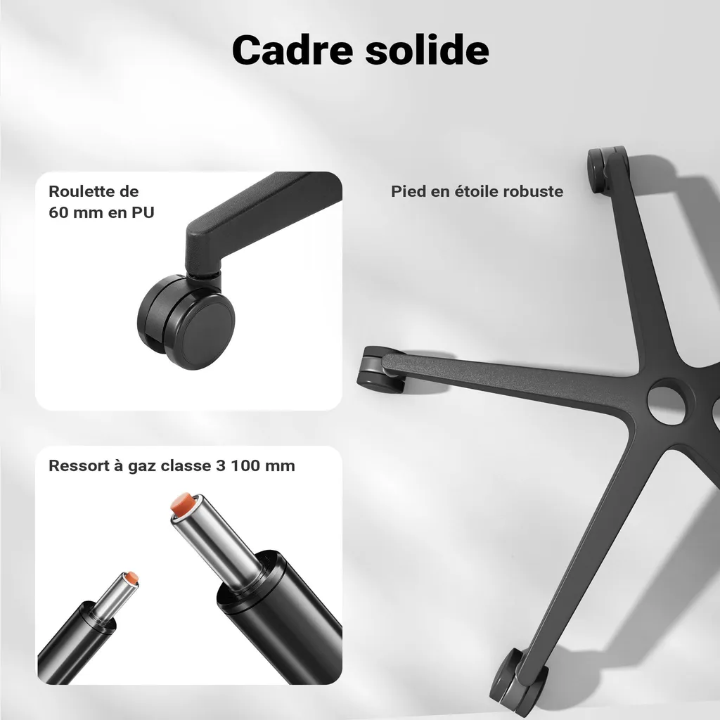 Wiltec Fauteuil de bureau ergonomique 150kg réglable avec appuie-tête - 7