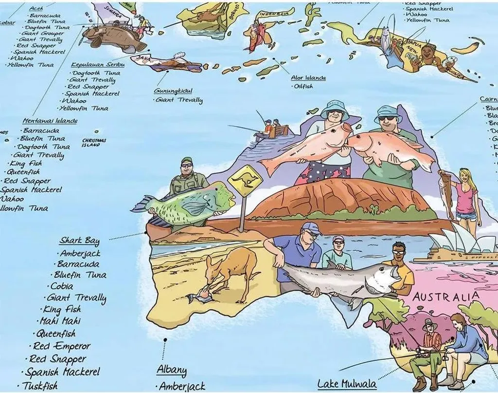 Carte de Pêche Illustrée Awesome Maps - Finition Multicolore Inscriptible