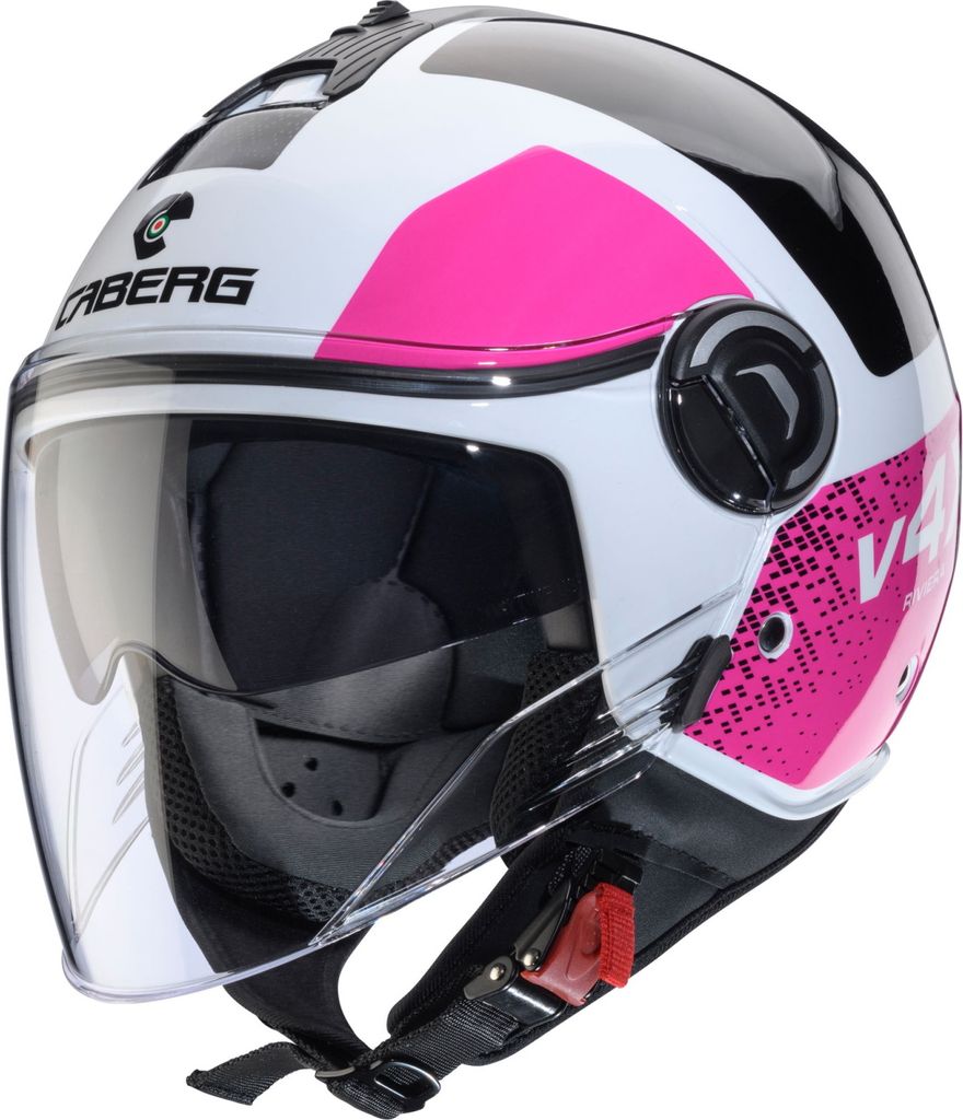 Caberg Riviera V4 X Jet Helmet Alpha White / Black-Fuchsia Zdjęcie produktu 