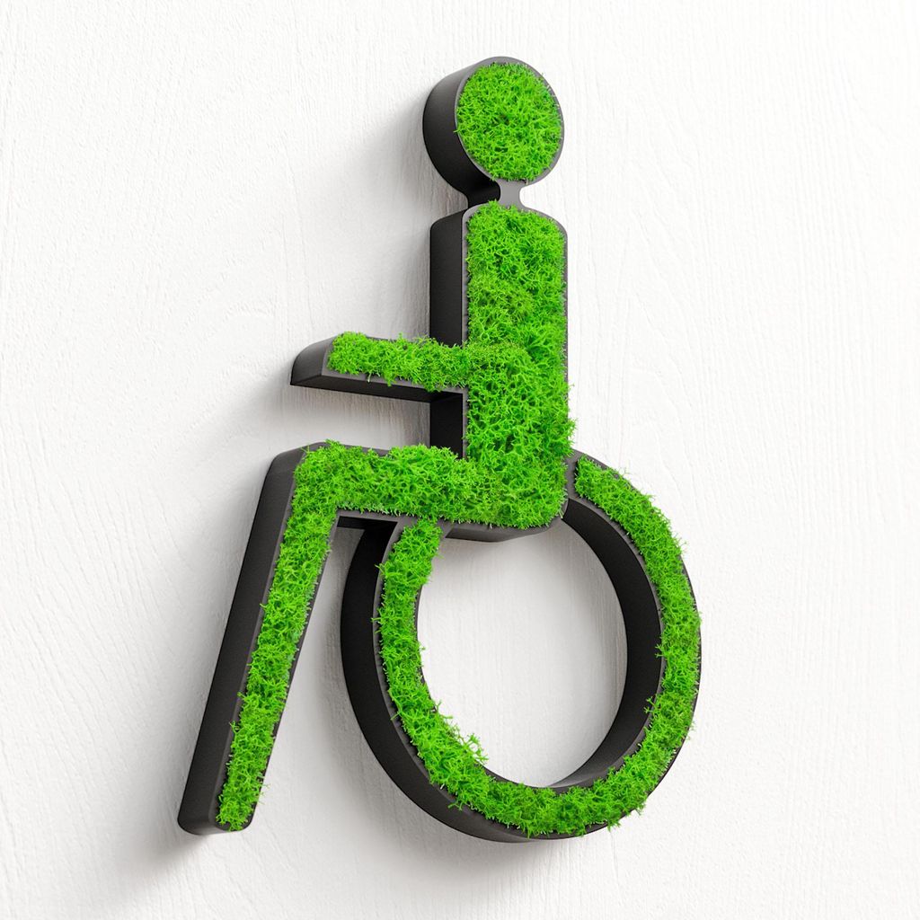 MOOSWERK Behinderten-WC Türschild mit echtem Moos | Natürliches und stilvolles WC-Schild für barrierefreie Toiletten in Schwarz | Einfache Anbri...