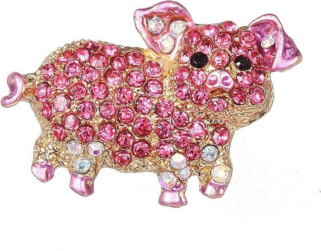 Frauen Strass Intarsien Schwein Brosche Pin Corsage Tasche Abzeichen Tuch Schmuck Zubehör-Rosa