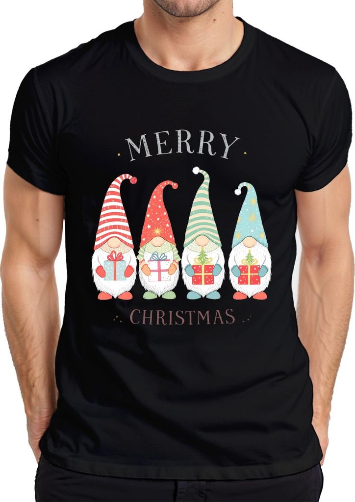 MERRY CHRISTMAS Wichtel Weihnachtswichtel Gnom Geschenke Niedlich Herren T-Shirt, Schwarz, L