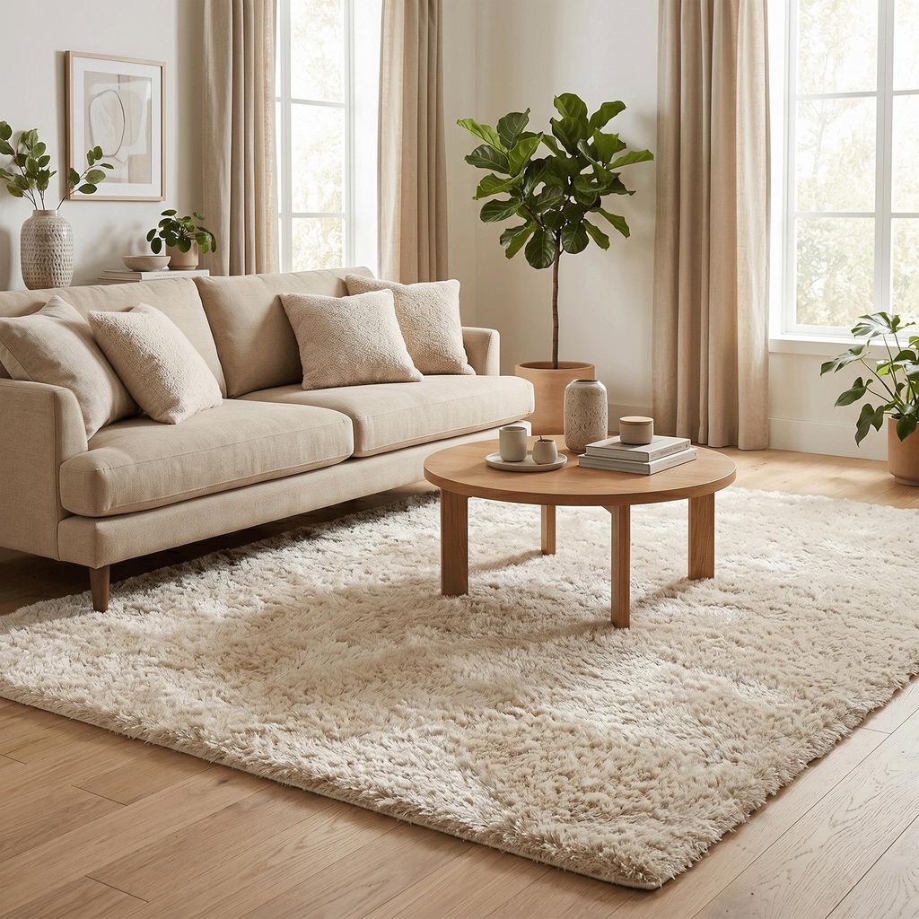 Hochflor Shaggy Teppich Luxus Emotion Mix Beige, Größe:140x200 cm
