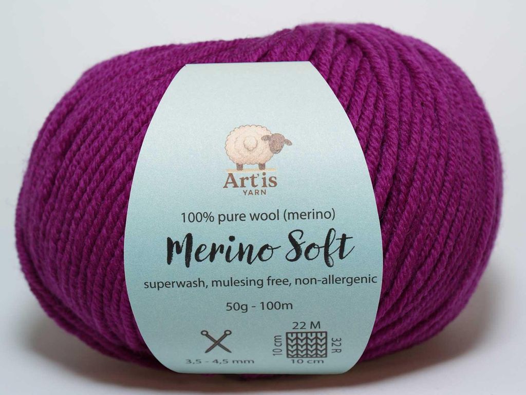 Merino Soft Art'is Yarn 100 % reine Wolle, Mulesing-frei & Superwash (50 g / 120 m) (334 Zyklamenrot)