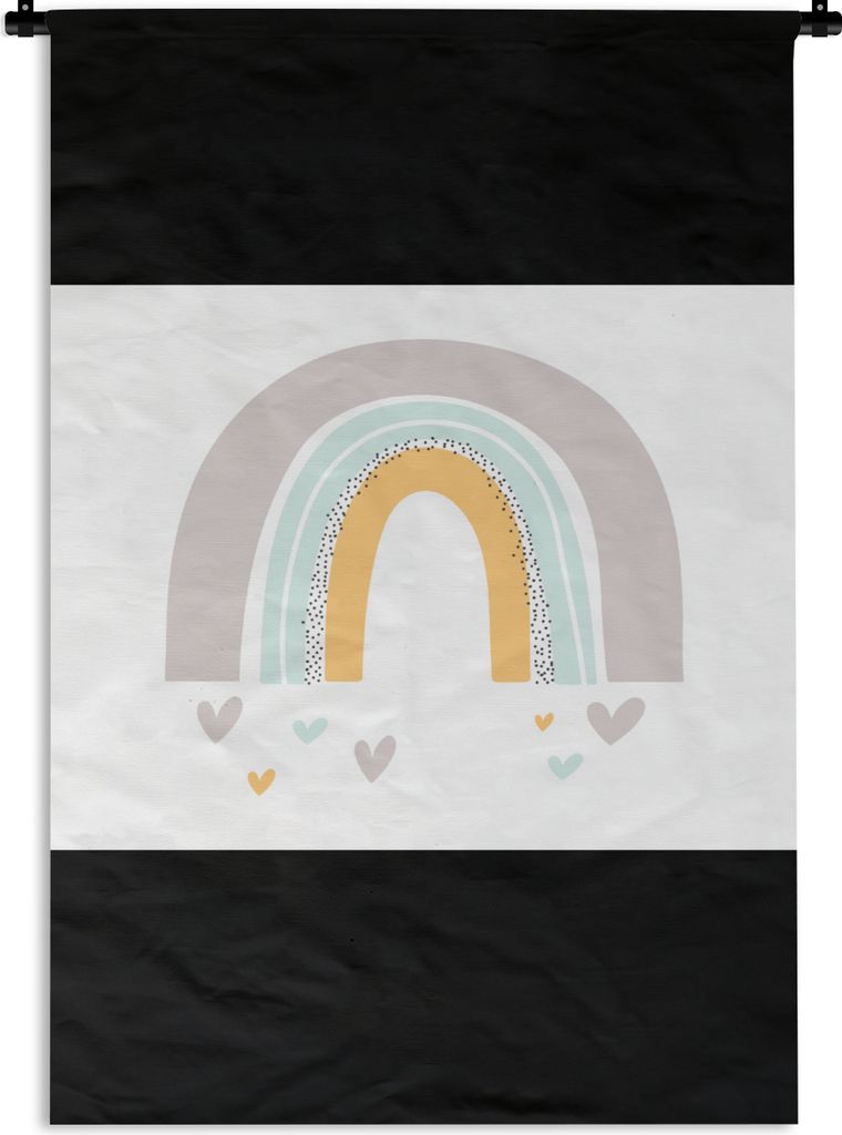 MuchoWow Wandteppich Wandbehang Regenbogen - Herzen - Mädchen - Jungen - Pastellfarben 150x112.50 cm Tapisserie Dekoration Wandtuch - Wanddecke ...