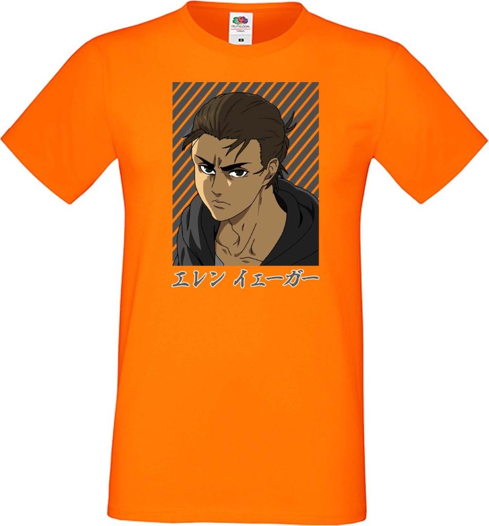 Herren T-Shirt Japan Manga Animation Comics Attack Anime On Titan Eren Yeager 07 Var-016 Main Titan, Man 2XL / Orange