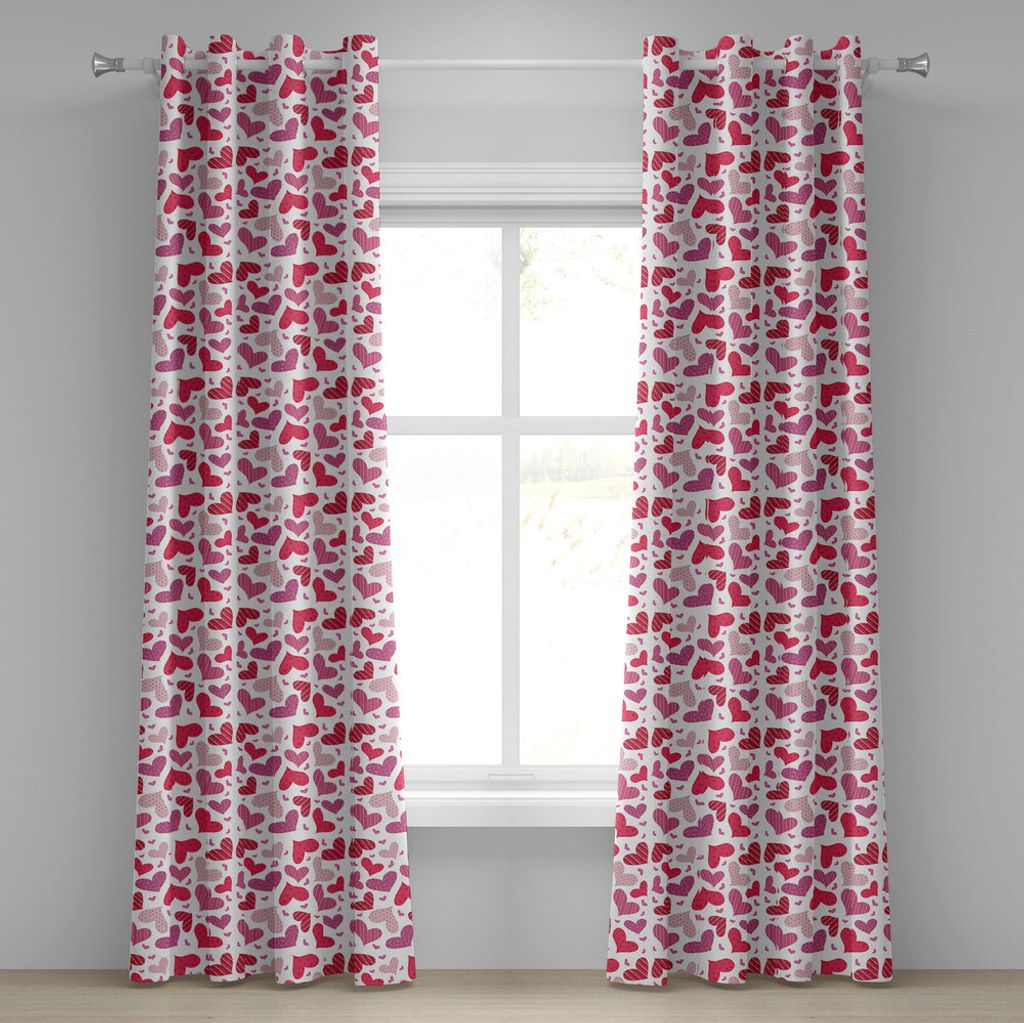 ABAKUHAUS Valentines Ösenvorhang, Gekritzel-Hand gezeichnete Symbole der Liebe und der Neigung mit vielen Mustern, Dekorative 2-Panel-Fenstervorh...