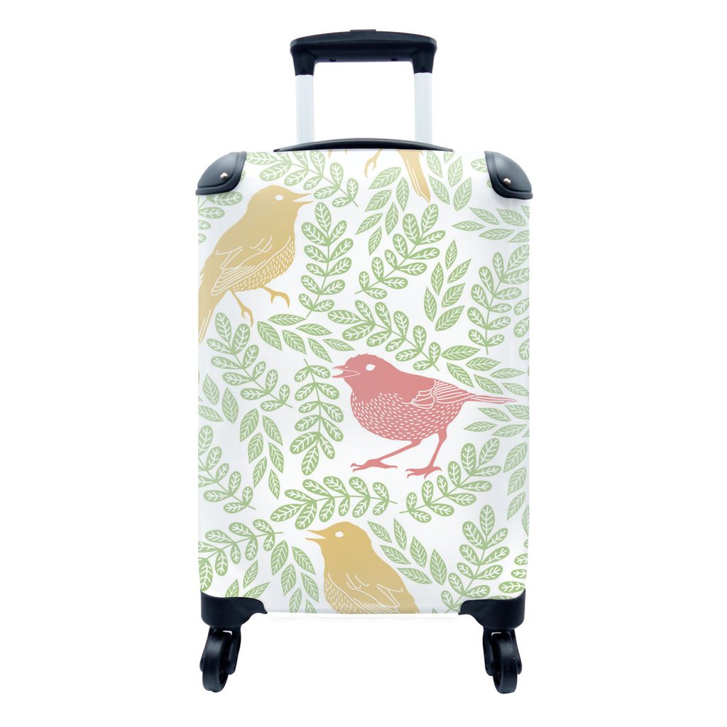 MuchoWow Koffer Handgepäck Trolley Rollkoffer Kleine Reisekoffer mit 4 Rollen - Vogel - Muster - Pflanzen - Cabin Size < 55x40x23 cm & 55x40x20 ...