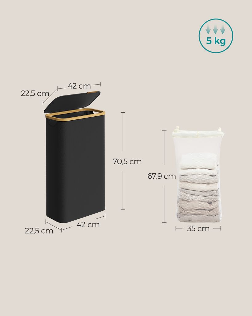SONGMICS Koš na prádlo s víkem, 65 l, vyjímatelný sáček na Obrázek produktu 5