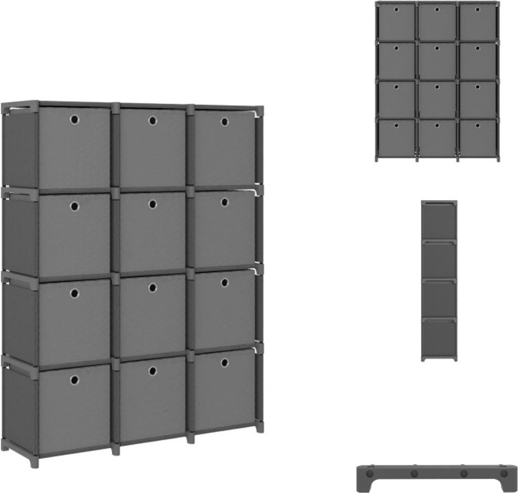 vidaXL Würfel-Regal mit Boxen 12 Fächer Grau 103x30x141 cm Stoff - Bücherregale & Bücherschränke