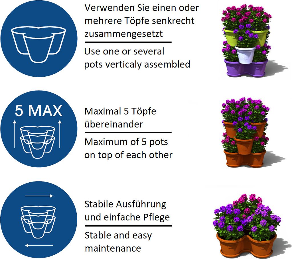 5x Blumentopf Säulentopf Pflanzturm Hochbeet mit Produktbild 3