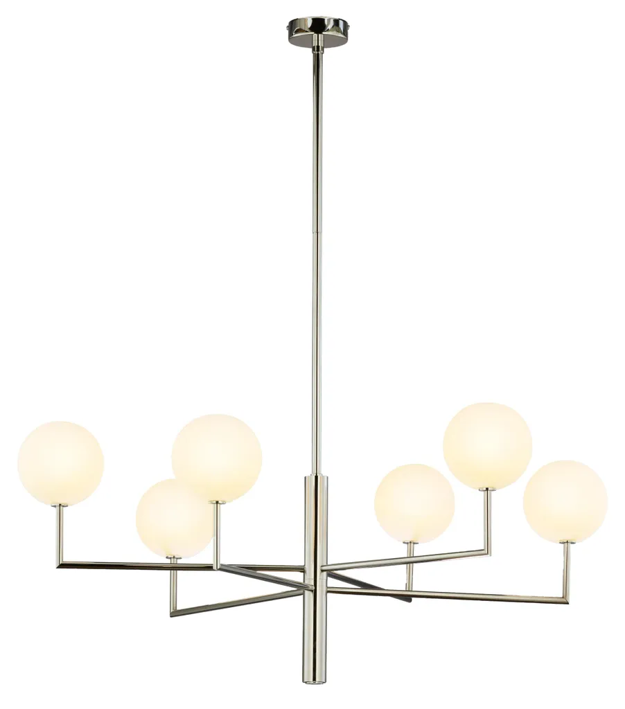 Lustre de salon moderne FEME nickel blanc 6 bras Jupiter pour séjour
