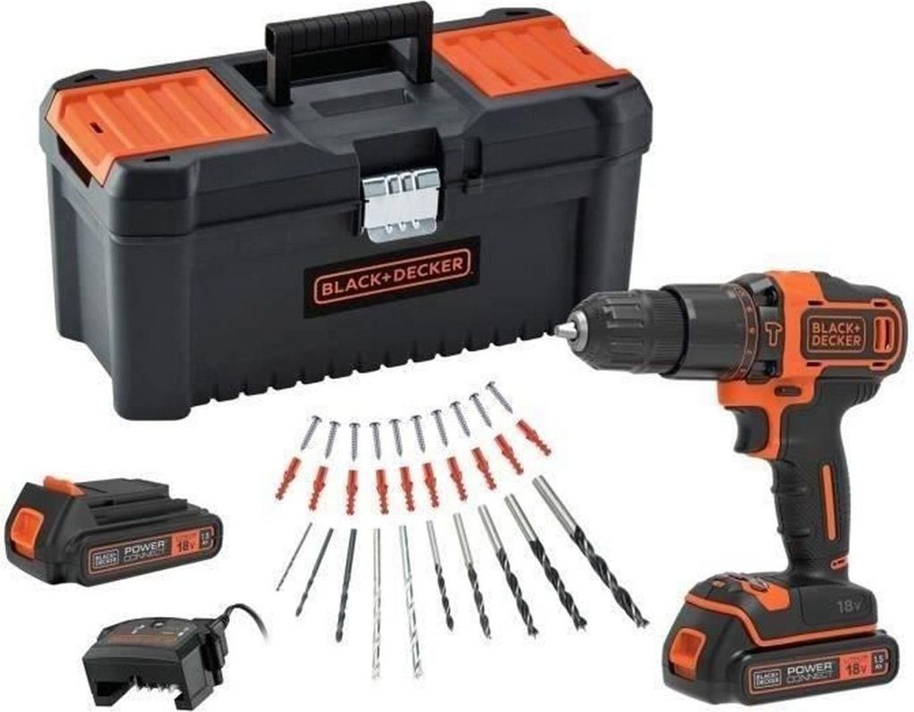 18-V-Akku-Schlagbohrmaschine BDCHD18C2TA-QW mit 2 x 18-V-Akkus – 30 Zubehörteile