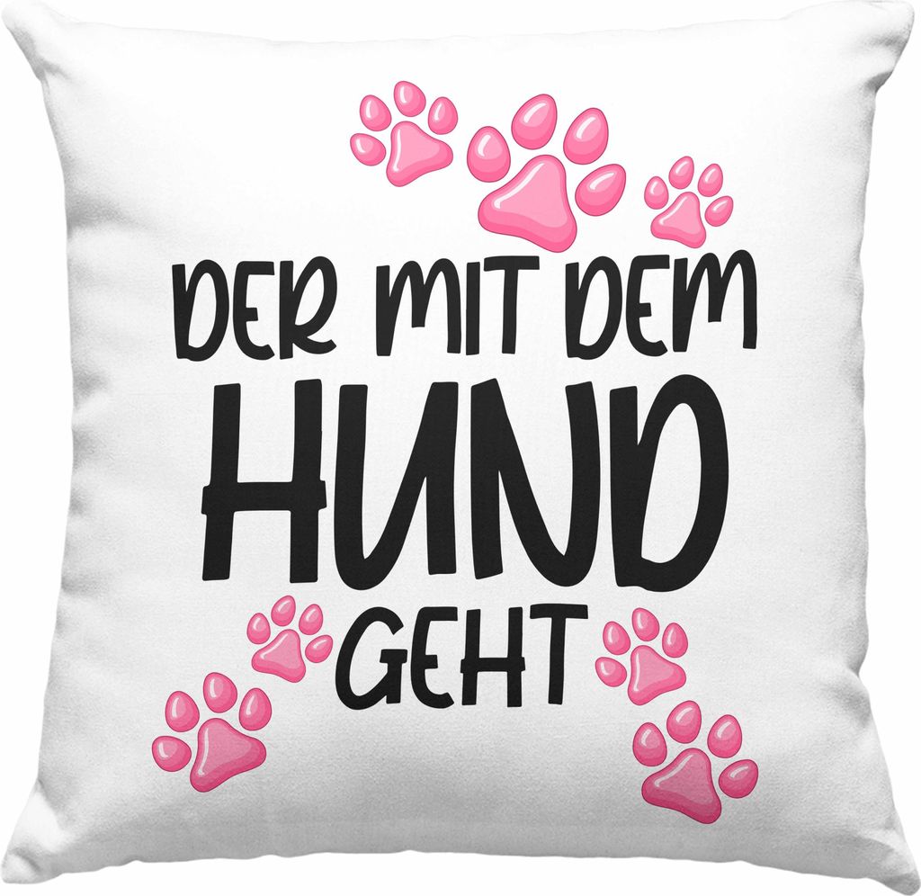 Trendation - Der Mit dem Hund Geht Deko-Kissen mit Füllung 40x40 Hundebesitzer Geschenkidee Hunde Deko-Kissen mit Füllung 40x40 Becher mit Spruch...