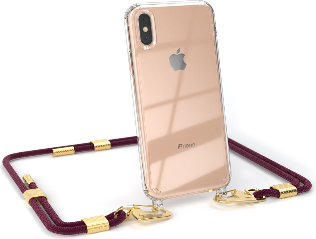 EAZY CASE Handykette für Apple iPhone XS Max, Transparente Silikonhülle mit Band, Clear Case, abnehmbar in Rot