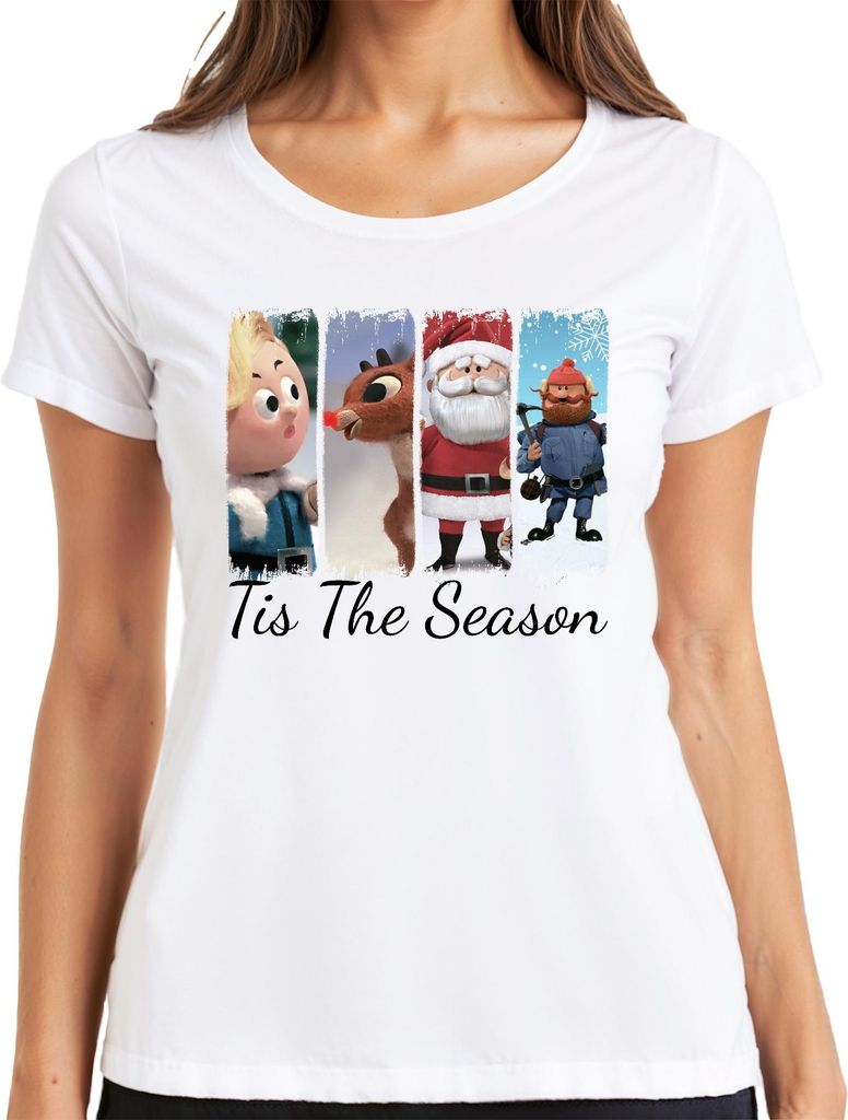 Rudolph Tis The Season Rentier Weihnachtsmann Yukon Cornelius Damen T-Shirt, Weiß, M