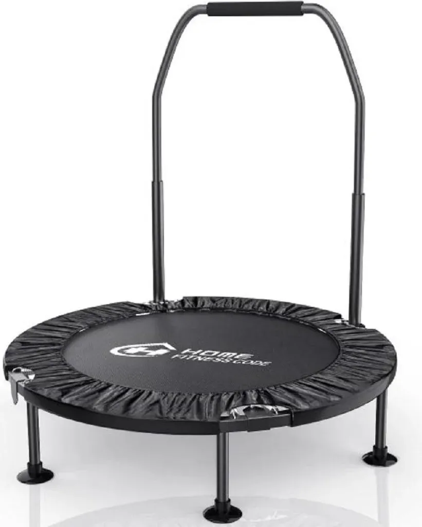 Mini-trampoline Fitness pliable blanc avec barre stabilisatrice sport
