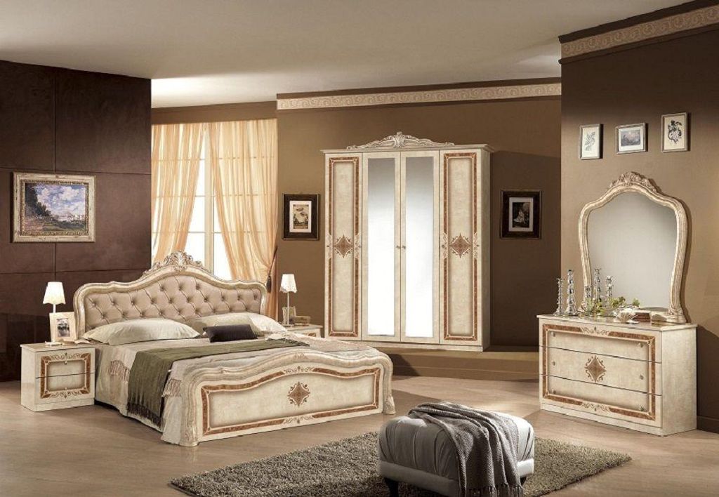 Barock Schlafzimmer-Set Leana 4-Teilig in Beige 4-Türig - ohne Kommode + Spiegel - 160 x 200 cm