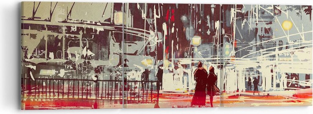 Bild auf Leinwand - Leinwandbild - Stadt Straße Nacht - 90x30cm - Wand Bild - Wanddeko - Wandbilder - Leinwanddruck - Bilder - Kunstdruck - Wandde...