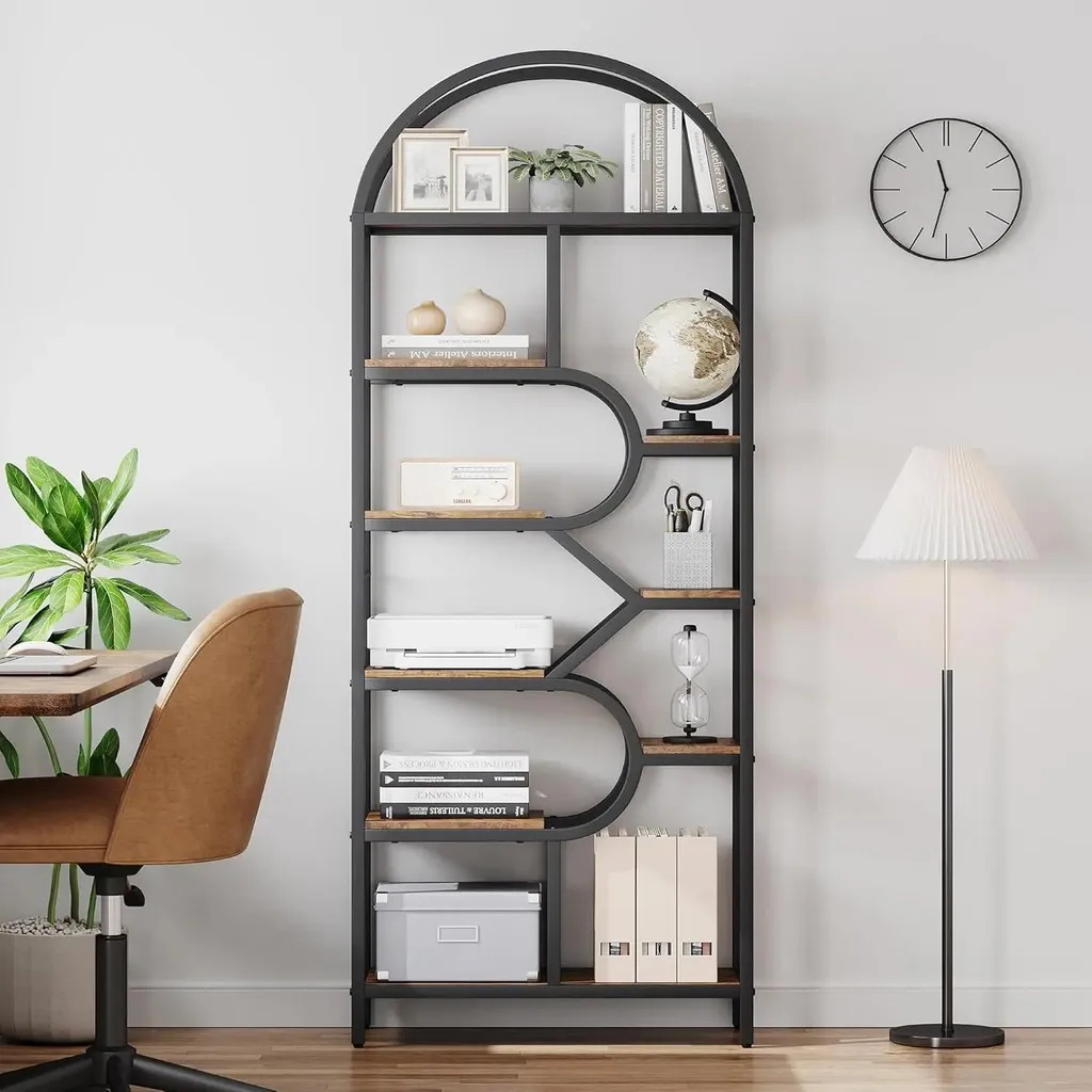 Bibliothèque ouverte sur pied 206 cm noire et marron avec 9 étagères - 10