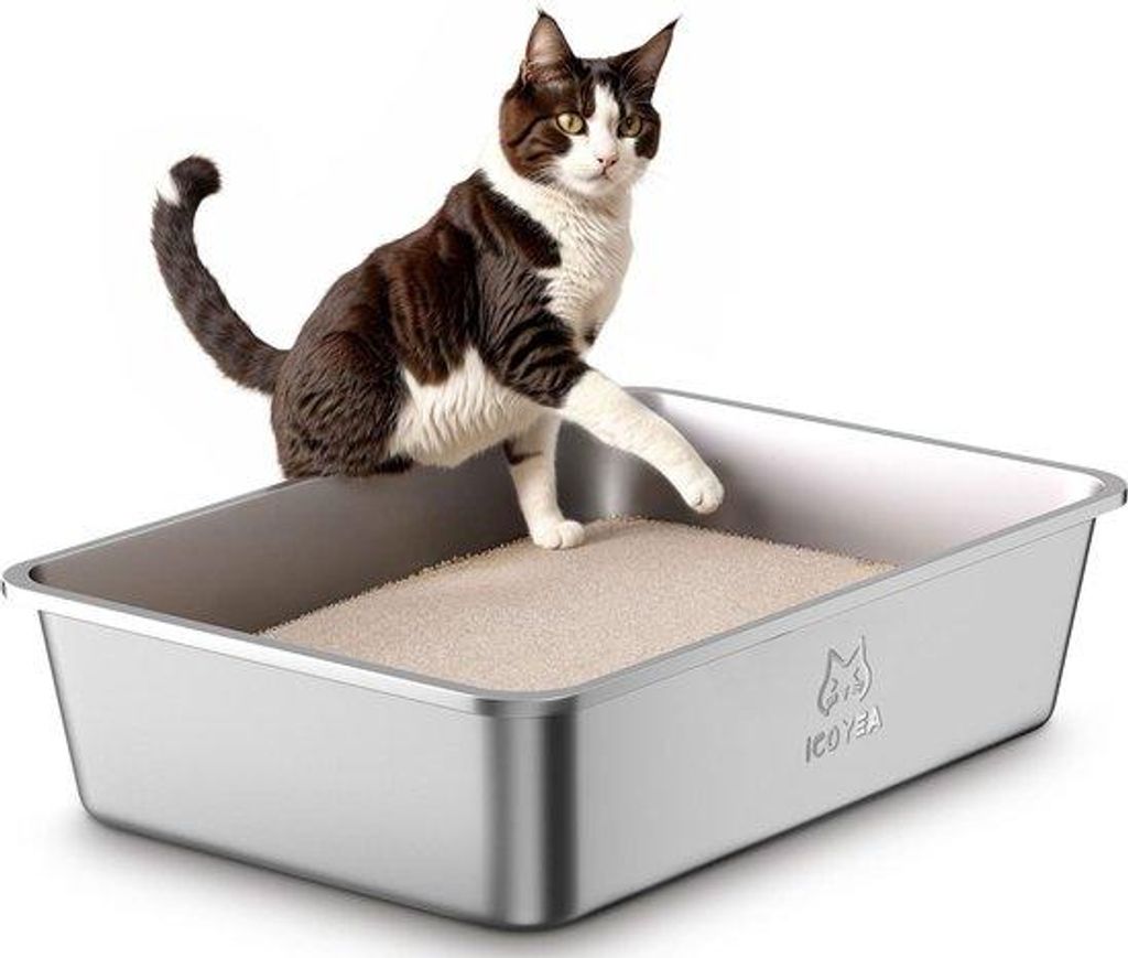 Edelstahl Katzenbox XXL, groß, metallisch, leicht reinigbar, 60x40x15cm