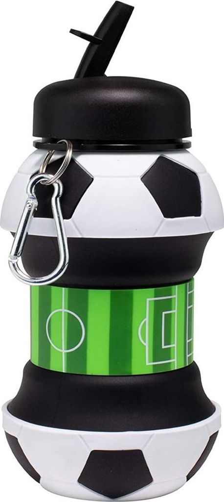 ASKSA Faltbare Trinkflasche fuer Kinder, 550ml BPA frei Wasserflasche aus Silikon, Fussball Sportflasche fuer Schule, Freizeit und Sport, Fussball