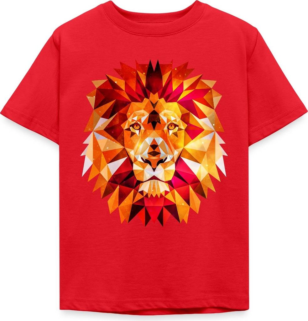 Spreadshirt Löwe Polygon Löwenkopf König Der Tiere Kinder T-Shirt, 122/128 (7-8 Jahre), Rot