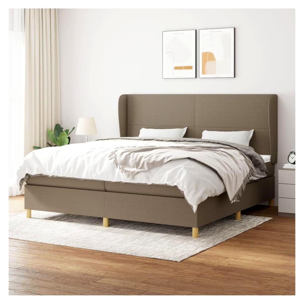 Lattenrost mit Matratze, Taupe, 200 x 200 cm, Stoff, Plattformbett, mit Lattenhalter, einfache Montage für Schlafzimmer, Erwachsene