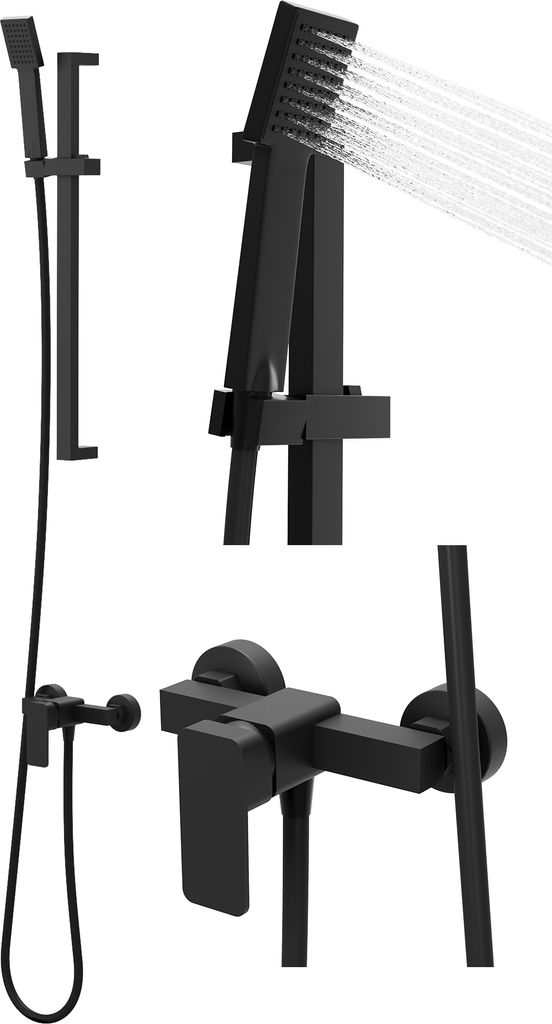 Granitan | Duschset VERI ZN3 - Schwarz - Hochwertige Armatur - Klassisches Design - Komplettset