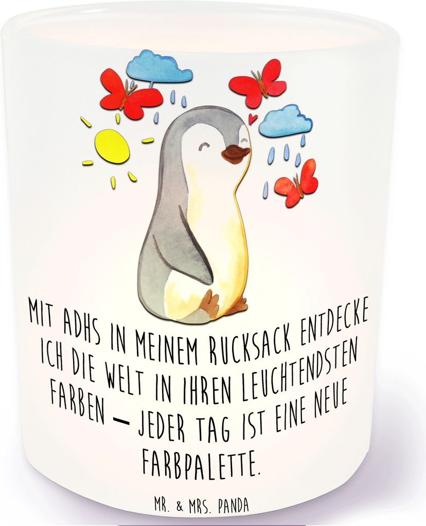 Mr. & Mrs. Panda Kerzenhalter Pinguin ADHS - Transparent - Geschenk, Glas, Teelichthalter, Verhaltensstörung, Windlicht, Klein, Hyperaktivitätsst...