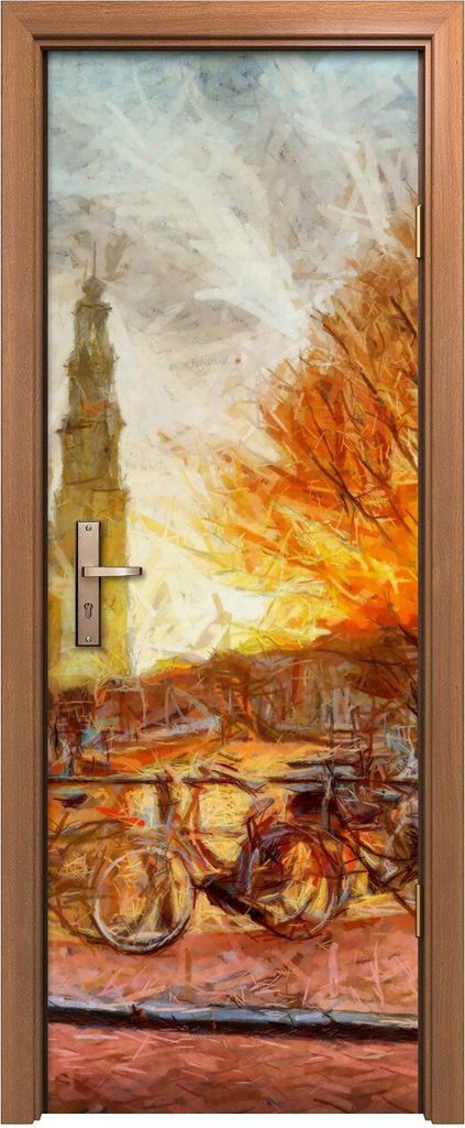 Türposter 70x200 cm Türaufkleber Türtapete Türfolie Klebefolie Amsterdam Kanal am Abend Malerei
