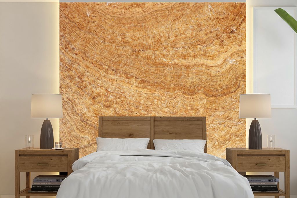 MuchoWow Fototapete für Wohnzimmer oder Schlafzimmer Wandtapete Vinyl Motivtapete Marmor - Braun - Muster - 350x350 cm - Schlafzimmertapete