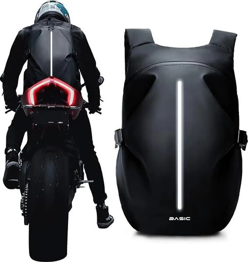 Sac à dos pour motard polyvalent noir avec bandes réfléchissantes INF